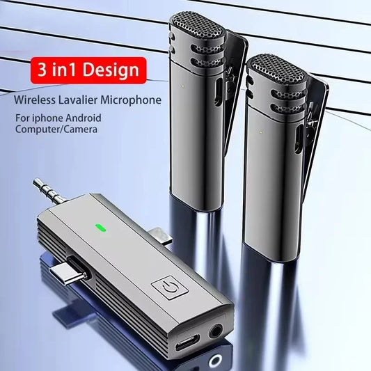 Micrófono de solapa inalámbrico 3 en 1, micrófono inteligente con reducción de ruido para iPhone, conector tipo C de 3,5 mm, teléfono inteligente, cámara SLR, PC 