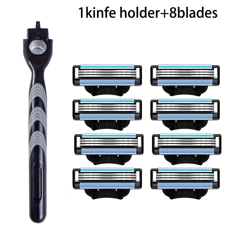 3-Layer Stainless Steel Manual Shaver, Men's Safety Shaver Blade, Sharp Blade Replaceable Blade