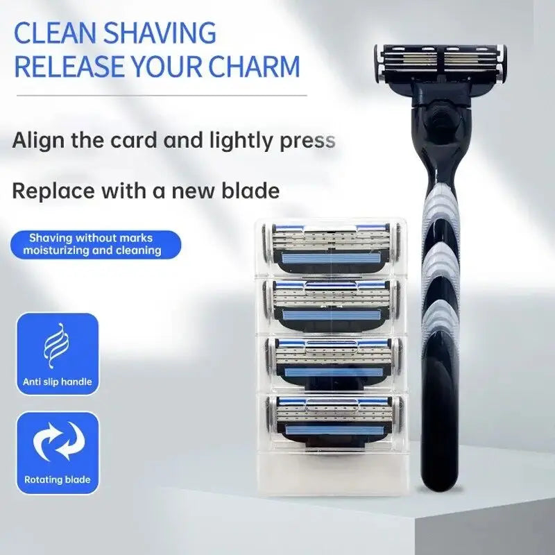 3-Layer Stainless Steel Manual Shaver, Men's Safety Shaver Blade, Sharp Blade Replaceable Blade