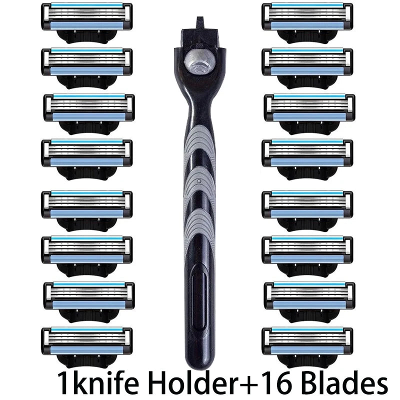 3-Layer Stainless Steel Manual Shaver, Men's Safety Shaver Blade, Sharp Blade Replaceable Blade