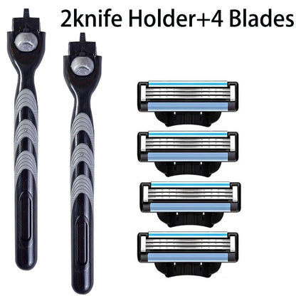 3-Layer Stainless Steel Manual Shaver, Men's Safety Shaver Blade, Sharp Blade Replaceable Blade