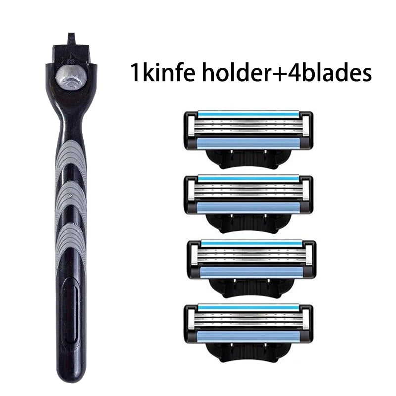 3-Layer Stainless Steel Manual Shaver, Men's Safety Shaver Blade, Sharp Blade Replaceable Blade