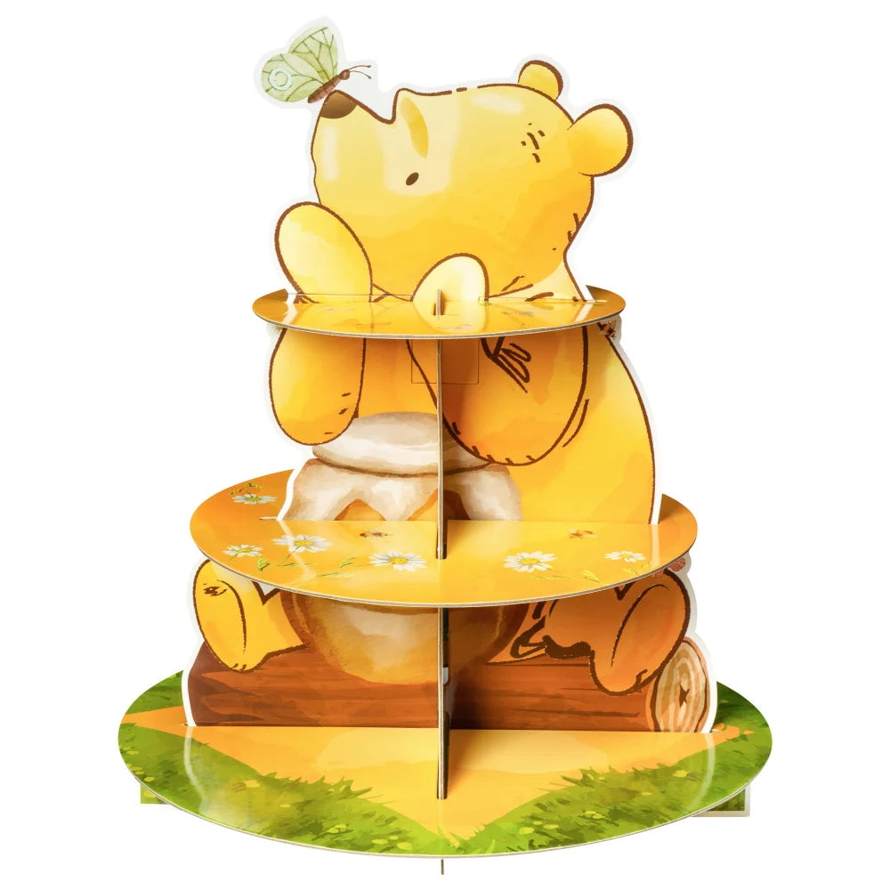 3 Layers Honey Bear Cupcake Stand Cute Cartoon Cardboard Yellow Mel Bear Cake Stand for Baby Shower Birthday Party Kids Activity Leedoar