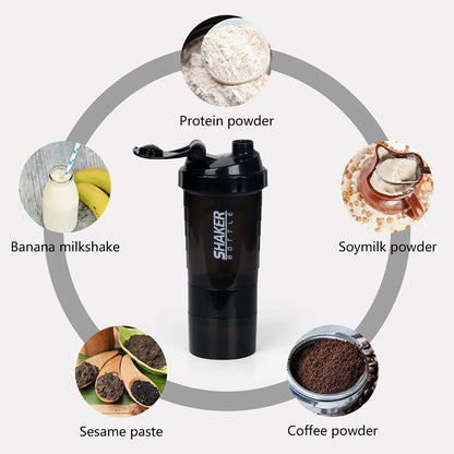 3 Layers Shaker Protein Bottle Powder Shake Cup Water Bottle Plastic Mixing Cup Body Building Exercise Bottle Leedoar