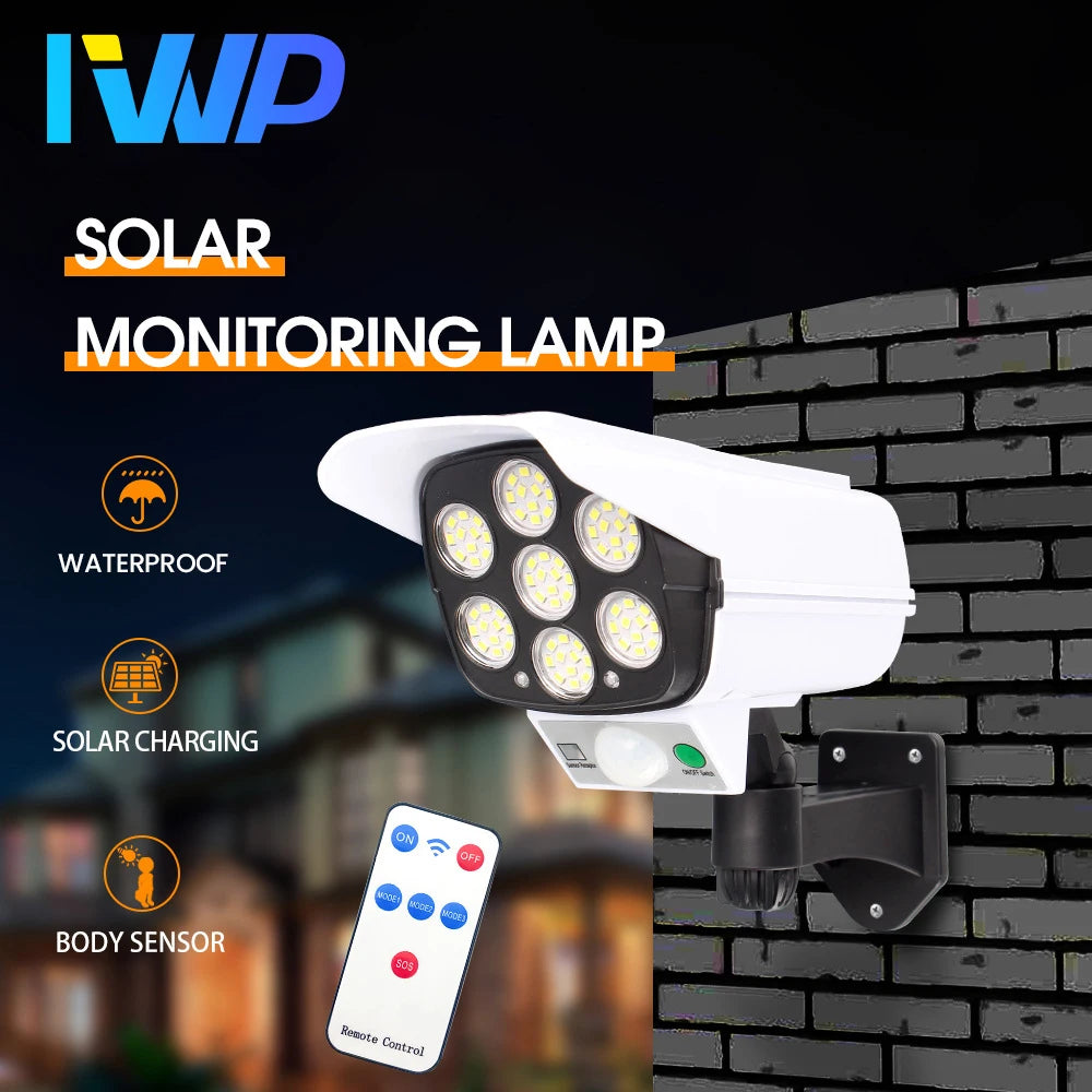 3 Modes Multi-angle Lighting Remote Control Solar Powered Simulation Monitoring Induction Wall Lamp Spot with Red Light Warning Leedoar