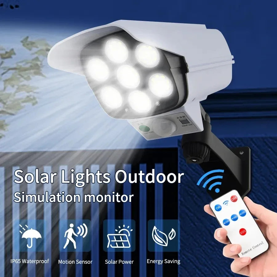 3 Modes Multi-angle Lighting Remote Control Solar Powered Simulation Monitoring Induction Wall Lamp Spot with Red Light Warning Leedoar