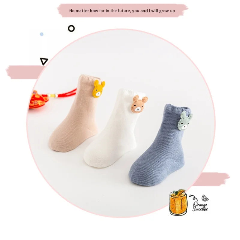 3 Pairs Baby Socks Newborn Baby Boy Girls 0-3 Years Kids Soft Cotton Cartoon Animal Children's Socks for Girls Leedoar