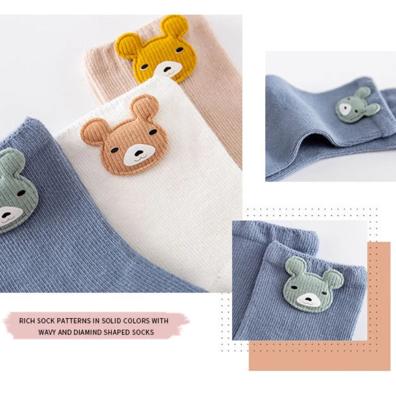 3 Pairs Baby Socks Newborn Baby Boy Girls 0-3 Years Kids Soft Cotton Cartoon Animal Children's Socks for Girls Leedoar