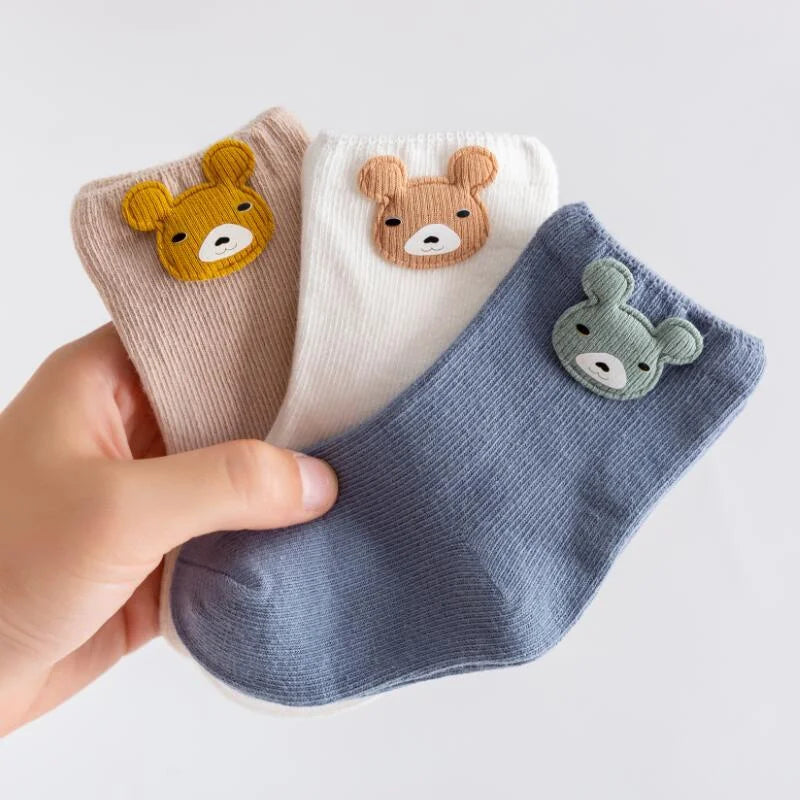 3 Pairs Baby Socks Newborn Baby Boy Girls 0-3 Years Kids Soft Cotton Cartoon Animal Children's Socks for Girls Leedoar