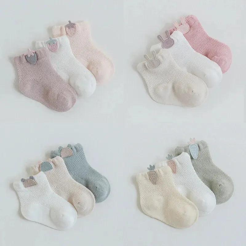 3 Pairs Infant Baby Socks for Girl Boy Thin Cotton Breathable Mesh Cute Accessories Unisex Newborn Boneless Short Socks Leedoar