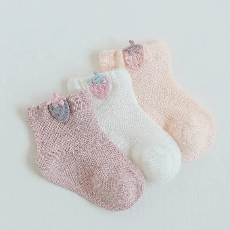 3 Pairs Infant Baby Socks for Girl Boy Thin Cotton Breathable Mesh Cute Accessories Unisex Newborn Boneless Short Socks Leedoar