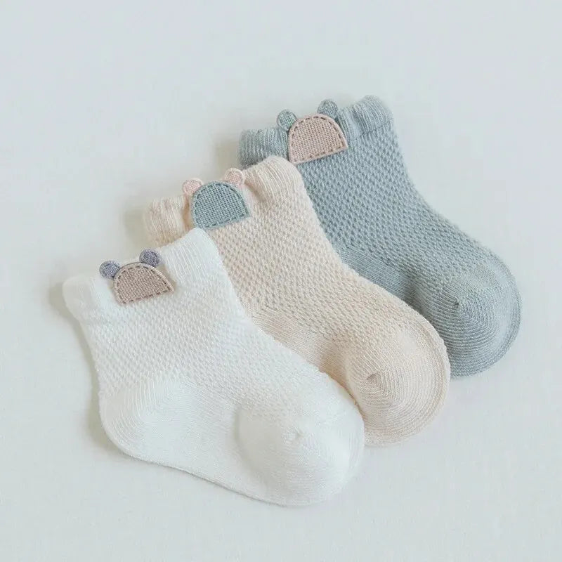 3 Pairs Infant Baby Socks for Girl Boy Thin Cotton Breathable Mesh Cute Accessories Unisex Newborn Boneless Short Socks Leedoar