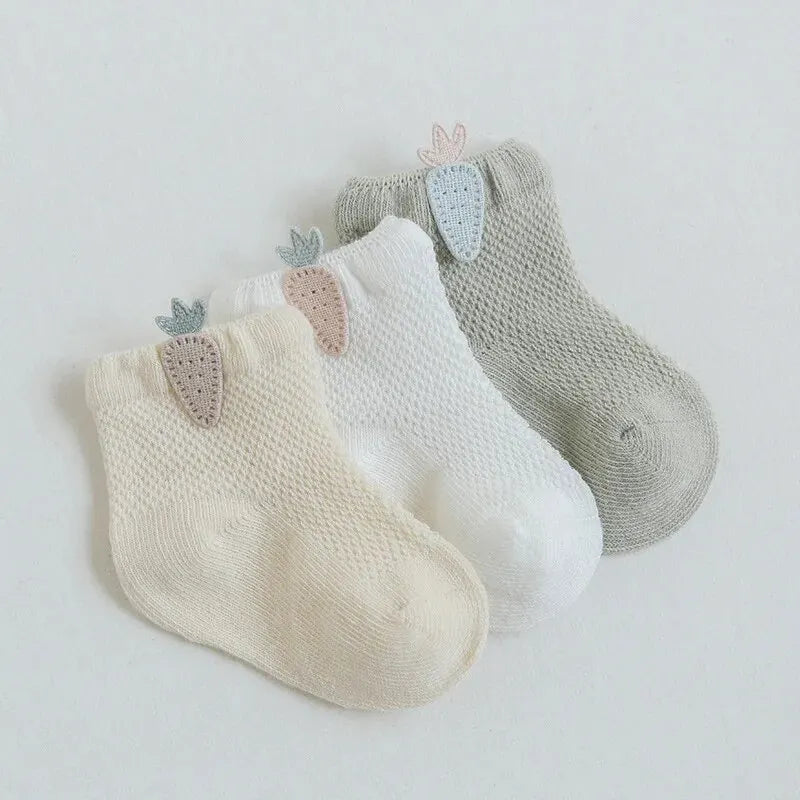 3 Pairs Infant Baby Socks for Girl Boy Thin Cotton Breathable Mesh Cute Accessories Unisex Newborn Boneless Short Socks Leedoar