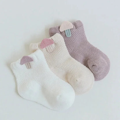 3 Pairs Infant Baby Socks for Girl Boy Thin Cotton Breathable Mesh Cute Accessories Unisex Newborn Boneless Short Socks Leedoar