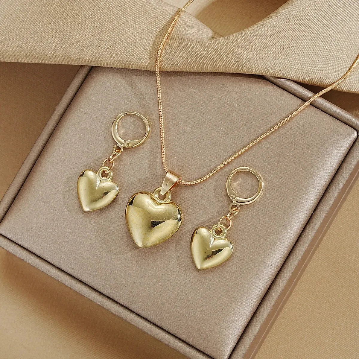 3 Pcs/Set New Fashionable And Minimalist Cross Heart Pendants Earrings Necklaces Jewelry Sets Women's Party GiftsTrendy Jewelry Leedoar