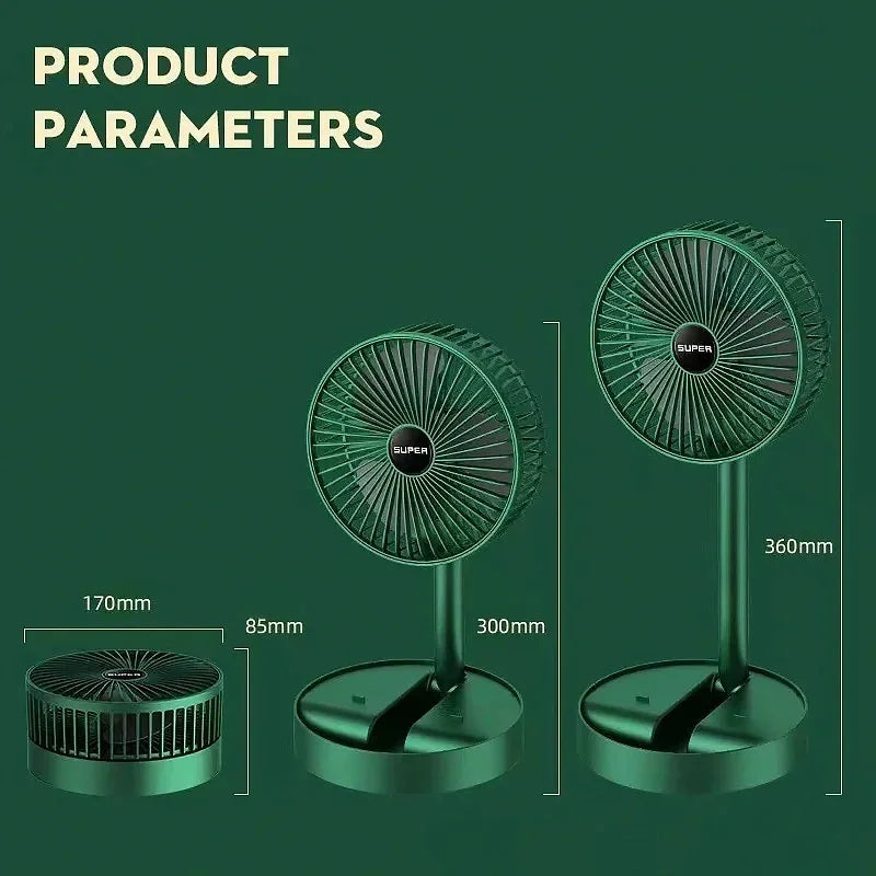 3 Speeds Super Quiet Adjustable Height Stand Fan 6 Inch Folding Portable Telescopic Floor/USB with Rechargeable Battery Leedoar