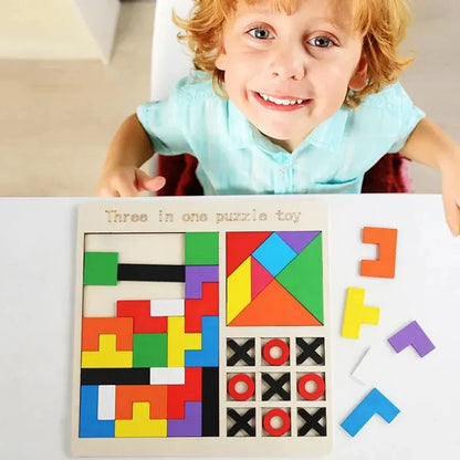 Rompecabezas de madera 3 en 1, juguete cognitivo de formas y colores, juegos para el cerebro para niños, rompecabezas de madera, juguetes Tangram para niños 