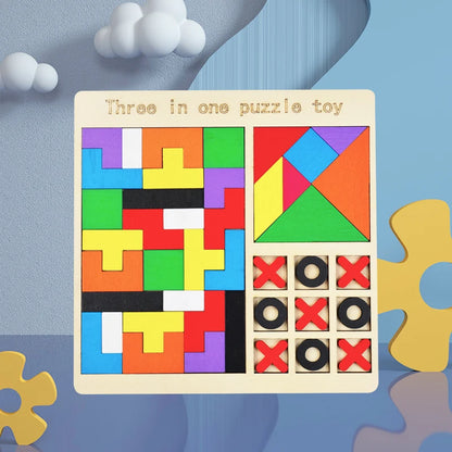 Rompecabezas de madera 3 en 1, juguete cognitivo de formas y colores, juegos para el cerebro para niños, rompecabezas de madera, juguetes Tangram para niños 