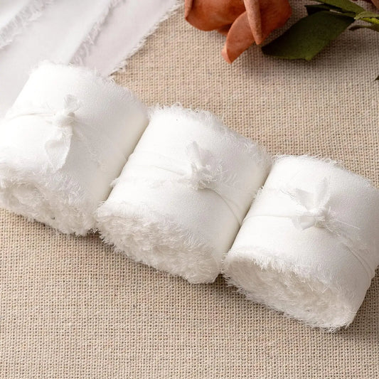 3 rolos de fitas de chiffon branco de 5 metros para convites de casamento, buquês de noiva, caixas de presente, decorações de laço 