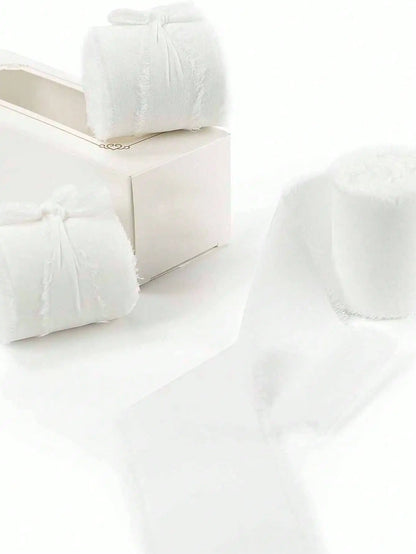 3 rolls of 5-meter white chiffon ribbons for wedding invitations, bridal bouquets, gift boxes, bow decorations Leedoar