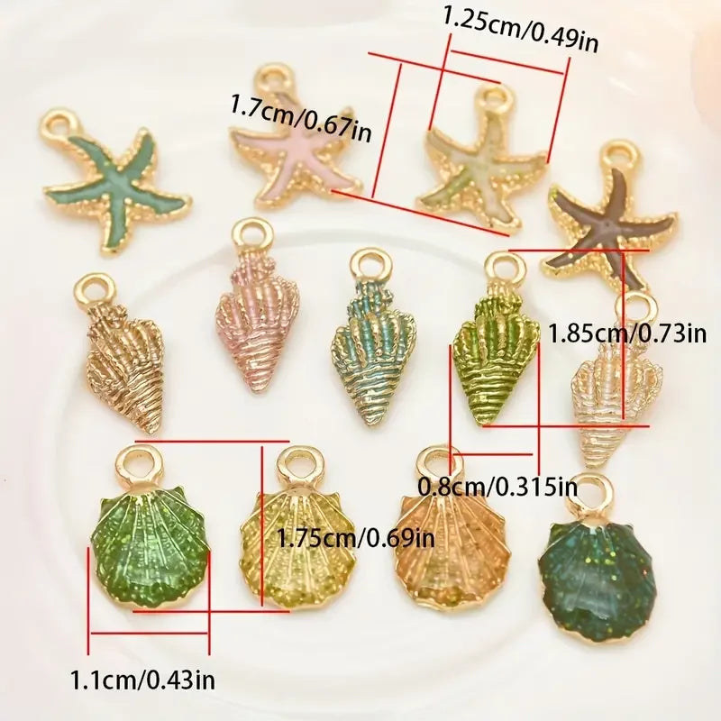 30/50 piezas de conchas de caracol perladas con forma de estrella de mar que gotean aceite al azar, accesorios de joyería para bricolaje, pulseras, pendientes, colgantes de aleación 