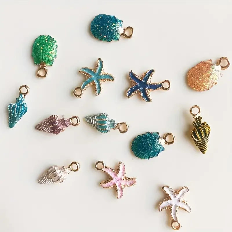 30/50 piezas de conchas de caracol perladas con forma de estrella de mar que gotean aceite al azar, accesorios de joyería para bricolaje, pulseras, pendientes, colgantes de aleación 