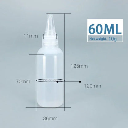 30/60/100ml Garrafas de cola de plástico vazias Tampas de rosca Frascos conta-gotas de óleo de tinta líquida de aperto Recipiente de pigmento Garrafas recarregáveis 