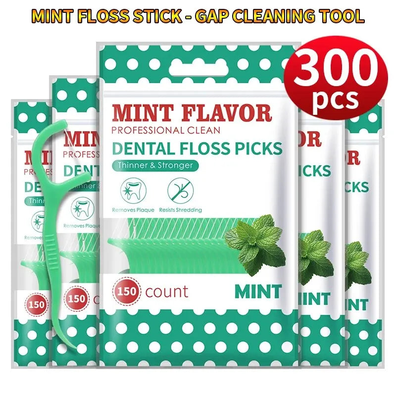 300pcs Mint Floss Stick - Cleaning Tools for Teeth Gaps Leedoar