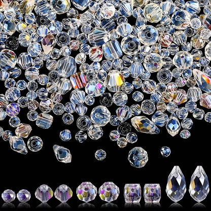 300 piezas de gemas sueltas de cristal Rondelle de varios tamaños, AB claro, cuentas de cristal transparente, artesanías, joyas brillantes, kit de collar DIY 