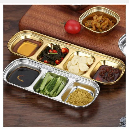 304 Stainless Steel 3-compartment Dip Tray Seasoning Sauce Seasoning Tray BBQ Restaurant Cutlery Leedoar