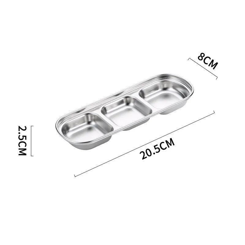 304 Stainless Steel 3-compartment Dip Tray Seasoning Sauce Seasoning Tray BBQ Restaurant Cutlery Leedoar