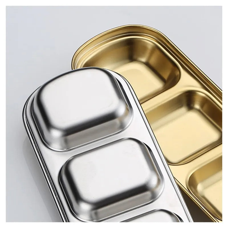 304 Stainless Steel 3-compartment Dip Tray Seasoning Sauce Seasoning Tray BBQ Restaurant Cutlery Leedoar