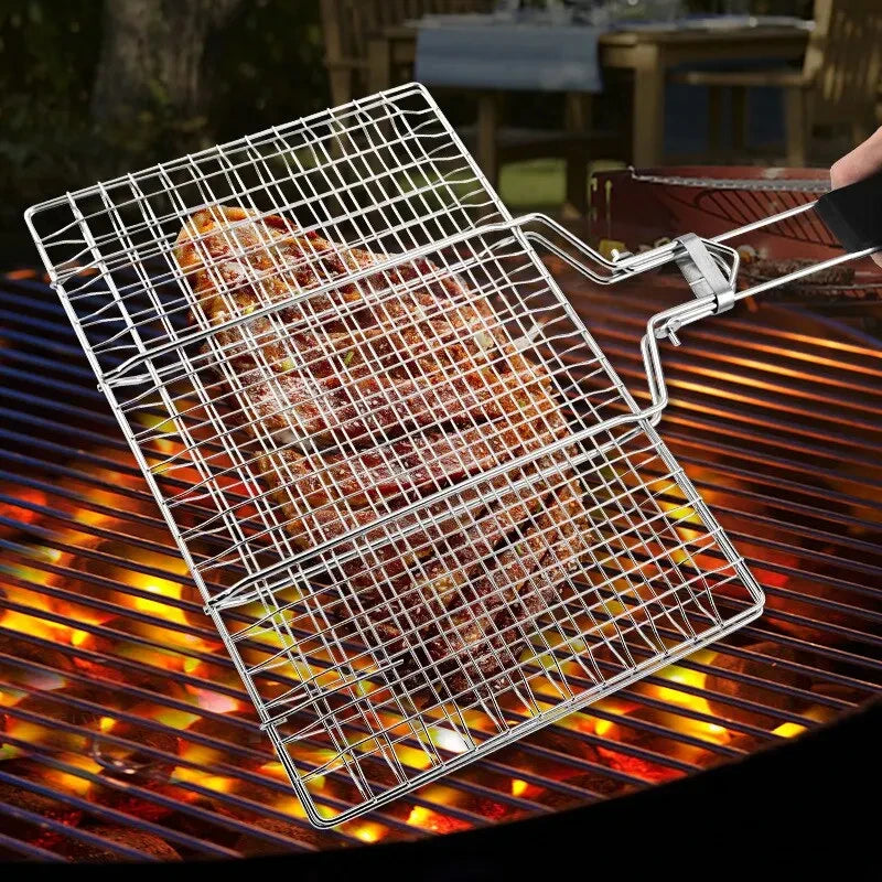 304 Stainless Steel BBQ Mesh Non Stick Grilling Basket Grill Mesh Mat Meat Vegetable Steak Picnic Party Barbecue Tool Leedoar