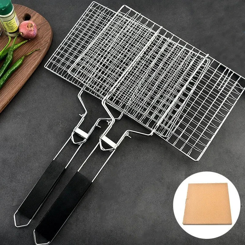 304 Stainless Steel BBQ Mesh Non Stick Grilling Basket Grill Mesh Mat Meat Vegetable Steak Picnic Party Barbecue Tool Leedoar