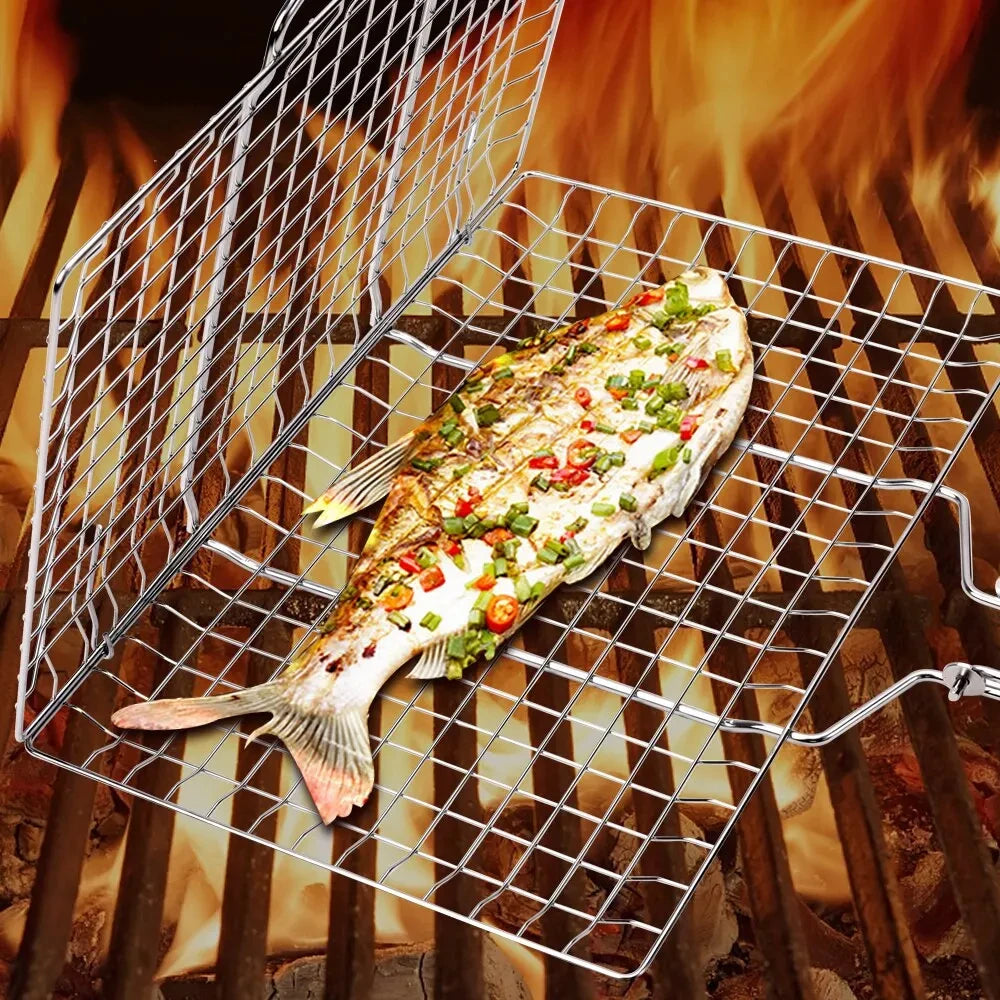 304 Stainless Steel BBQ Mesh Non Stick Grilling Basket Grill Mesh Mat Meat Vegetable Steak Picnic Party Barbecue Tool Leedoar