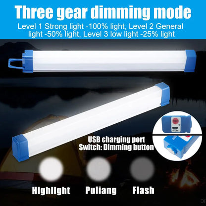 Tubo de luz LED recargable de 30 cm para acampar, luz portátil con suspensión magnética para emergencias, mercados nocturnos e iluminación exterior 