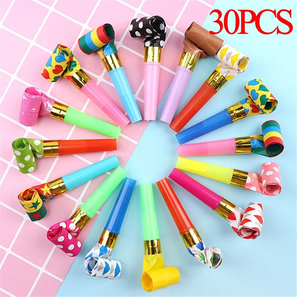 30PCS Colorful Whistles Toy Funny Toy Children Blowing Dragon Whistle Blow Roll Toys Baby Party Games Birthday Gifts Toddler Toy Leedoar