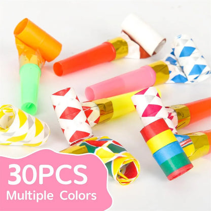 30PCS Colorful Whistles Toy Funny Toy Children Blowing Dragon Whistle Blow Roll Toys Baby Party Games Birthday Gifts Toddler Toy Leedoar