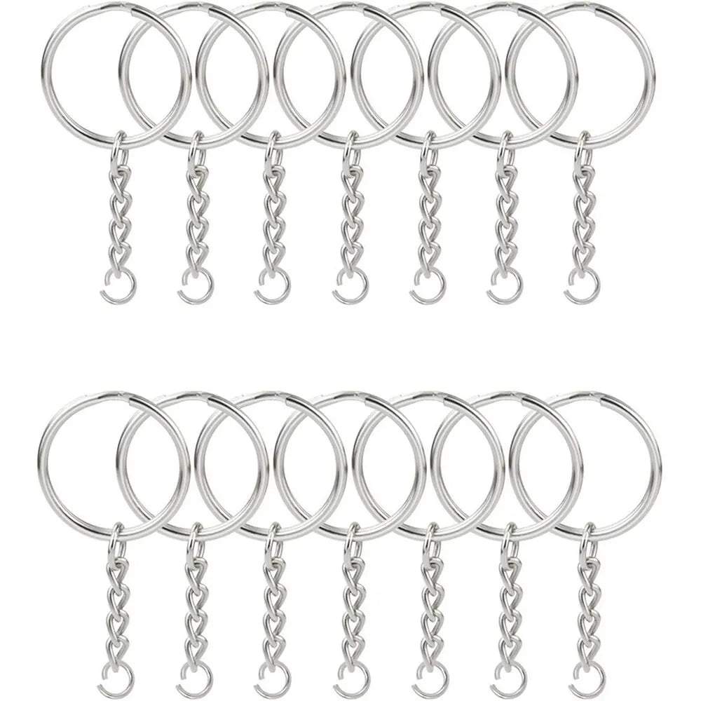 30PCS Split Key Ring com Corrente de 1 Polegada e Argolas de Salto Peças de Metal Cor Prata com Argola de Salto Aberta e Conector DIY Jóias 