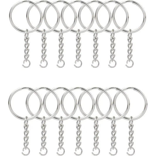 30PCS Split Key Ring com Corrente de 1 Polegada e Argolas de Salto Peças de Metal Cor Prata com Argola de Salto Aberta e Conector DIY Jóias 