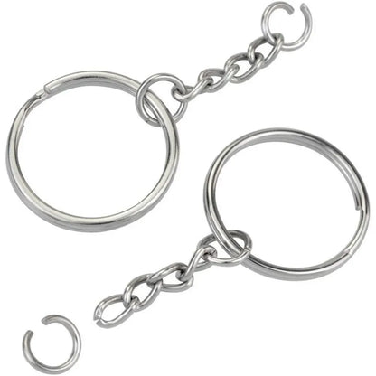 30PCS Split Key Ring com Corrente de 1 Polegada e Argolas de Salto Peças de Metal Cor Prata com Argola de Salto Aberta e Conector DIY Jóias 