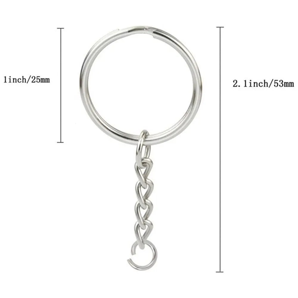 30PCS Split Key Ring com Corrente de 1 Polegada e Argolas de Salto Peças de Metal Cor Prata com Argola de Salto Aberta e Conector DIY Jóias 