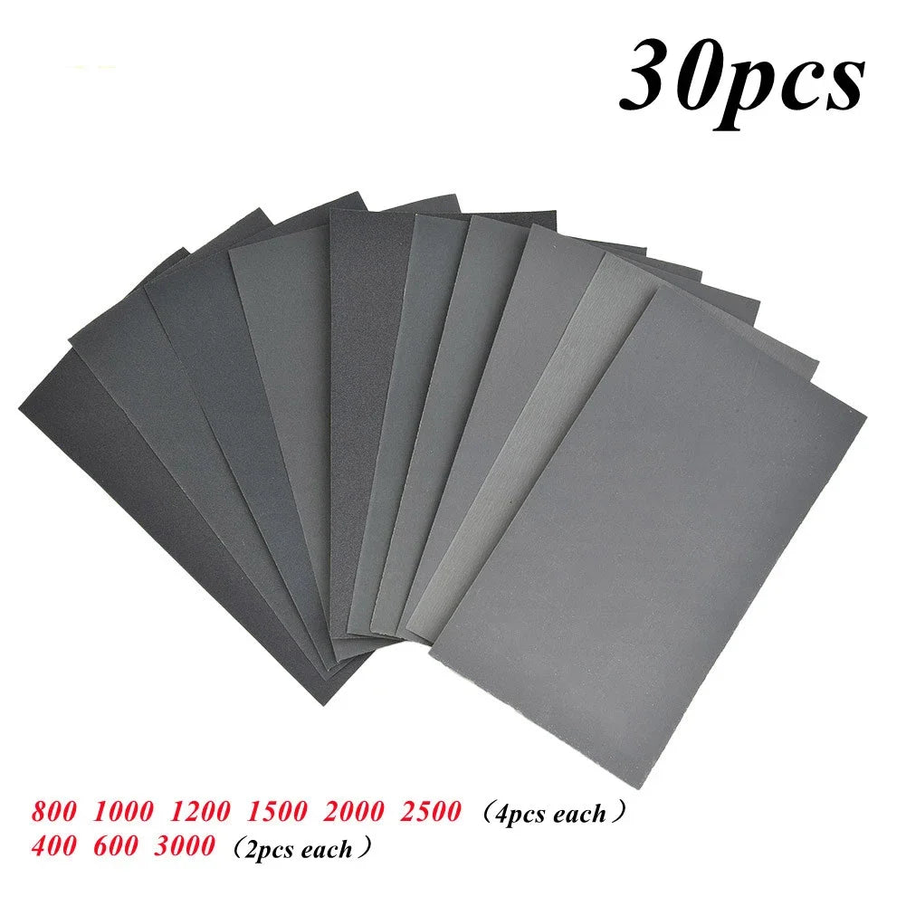 30Pcs Wet Dry Sandpaper 400-2500 Grit Sanding Paper Abrasive Tools Sand Paper 400 600 3000 800 1000 1200 1500 2500 Grit Leedoar