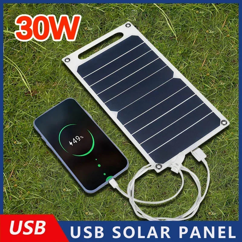 30W Solar Panel With USB Waterproof Outdoor Hiking And Camping Portable Battery Mobile Phone Charging Bank Charging Panel 6.8V Leedoar