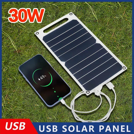 Painel solar de 30 W com USB à prova d'água para caminhadas ao ar livre e acampamento bateria portátil banco de carregamento de celular painel de carregamento 6,8 V 