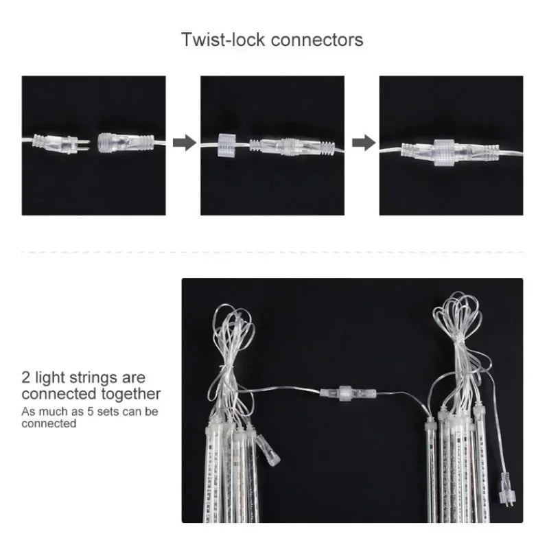 30cm /50cm Waterproof Meteor Shower Rain 8 Tube LED String Lights For Outdoor Holiday Christmas Decoration Tree EU/US/AU/UK Plug Leedoar
