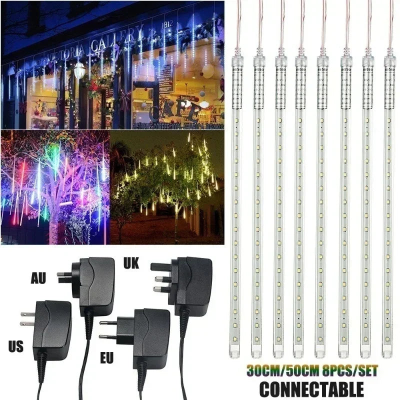 30cm /50cm Waterproof Meteor Shower Rain 8 Tube LED String Lights For Outdoor Holiday Christmas Decoration Tree EU/US/AU/UK Plug Leedoar
