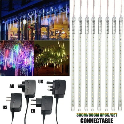 30cm /50cm Waterproof Meteor Shower Rain 8 Tube LED String Lights For Outdoor Holiday Christmas Decoration Tree EU/US/AU/UK Plug Leedoar