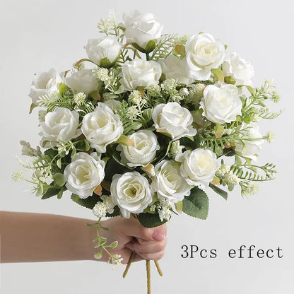 30cm Rose White Silk Bouquet Peony Artificial Flower 5 Big Head 4 Small Bud Wedding Brides Home Decoration Artificial Flower Leedoar