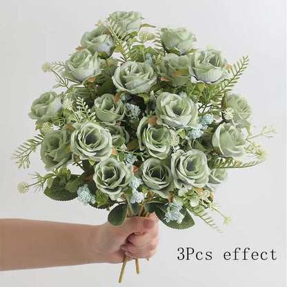 30cm Rose White Silk Bouquet Peony Artificial Flower 5 Big Head 4 Small Bud Wedding Brides Home Decoration Artificial Flower Leedoar